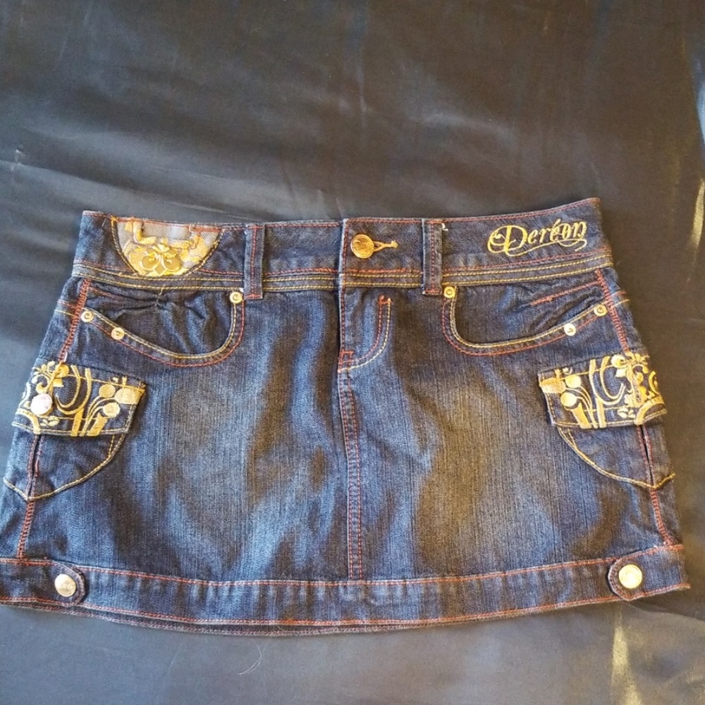 Dereon Jean skirt with gold accents